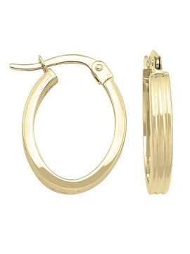 TA152 - YELLOW GOLD OVAL PATTERNED HOOP EARRING