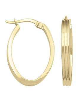 TA153 - YELLOW GOLD OVAL PATTERNED HOOP EARRING