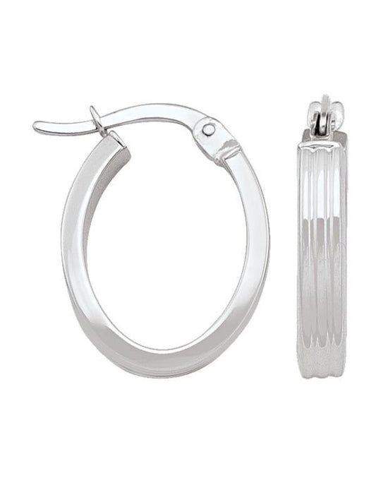 TA154 - WHITE GOLD OVAL PATTERNED HOOP EARRING