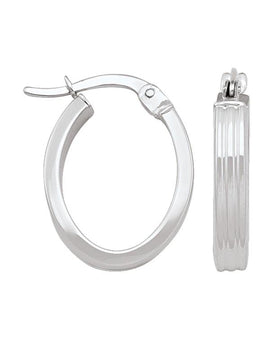 TA154 - WHITE GOLD OVAL PATTERNED HOOP EARRING