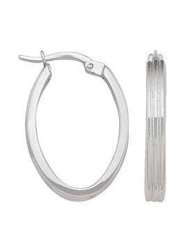 TA155 - WHITE GOLD OVAL PATTERNED HOOP EARRING